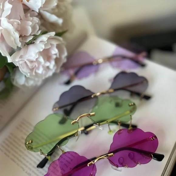 4 pieces retro rave Stylish Cloud rimless Sunglasses - Picture 4 of 4